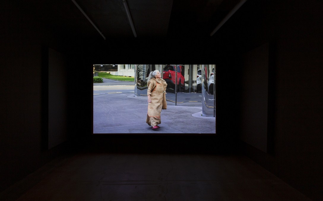 Fiona Clark, What would this space look like without fossil fuel company sponsorship? 8am 10 August 2025, New Plymouth. Performance documentation: 03:30. Installation view. Courtesy of Cheska Brown.