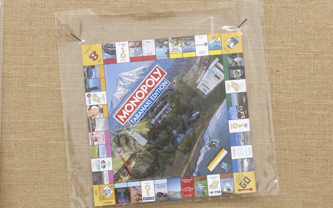 Fiona Clark, Gaslands and The Waitara Project, MONOPOLY Taranaki Edition. Released 2025. New Zealand Chamber of Commerce. Detail view. Courtesy of Cheska Brown.